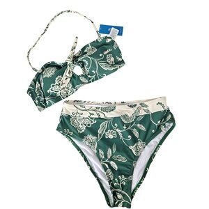 Cupshe Womens Floral Green High-Waisted Bikini Set Medium Beach Vacation Sexy